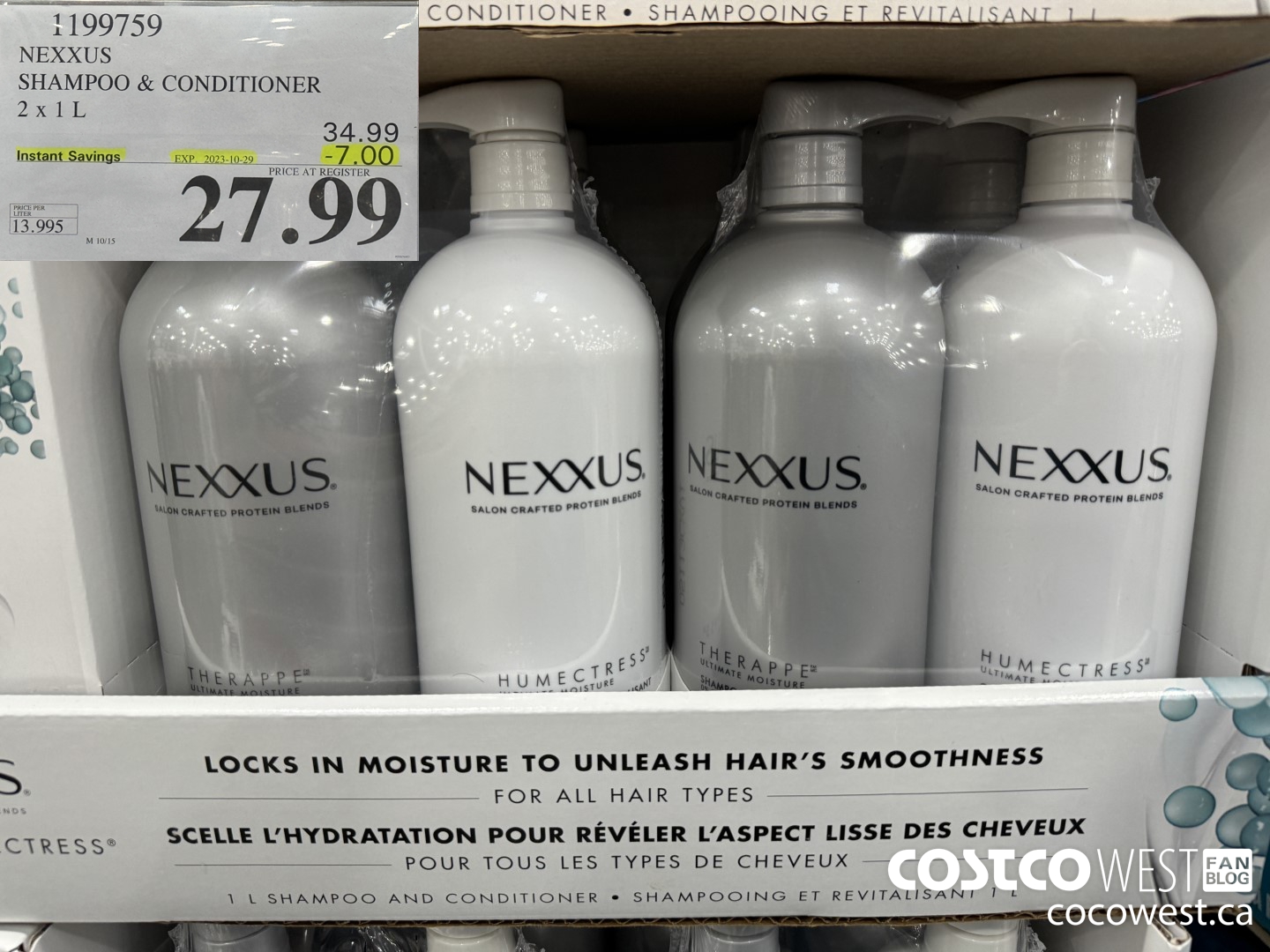 1199759 NEXXUS SHAMPOO & CONDITIONER 2 X 1L ($7.00 INSTANT SAVINGS EXPIRES ON 2023-10-29) $27.99