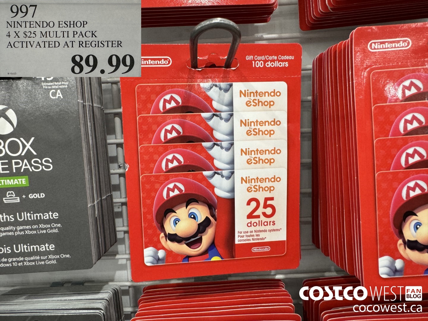 997 NINTENDO ESHOP 4 X $25 MULTI PACK ACTIVATED AT REGISTER $89.99