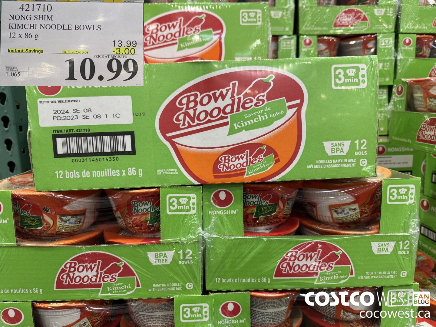 421710 NONG SHIM KIMCHI NOODLE BOWLS 12 x 86g ($3.00 INSTANT SAVINGS EXPIRES ON 2023-10-08) $10.99