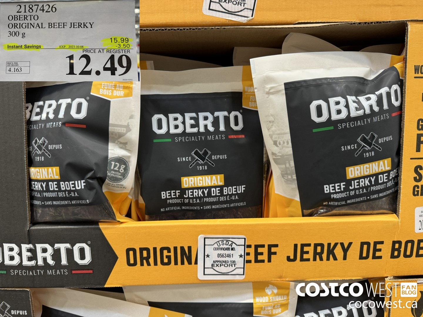 2187426 OBERTO ORIGINAL BEEF JERKY 300 G ($3.50 INSTANT SAVINGS EXPIRES ON 2023-10-08) $12.49