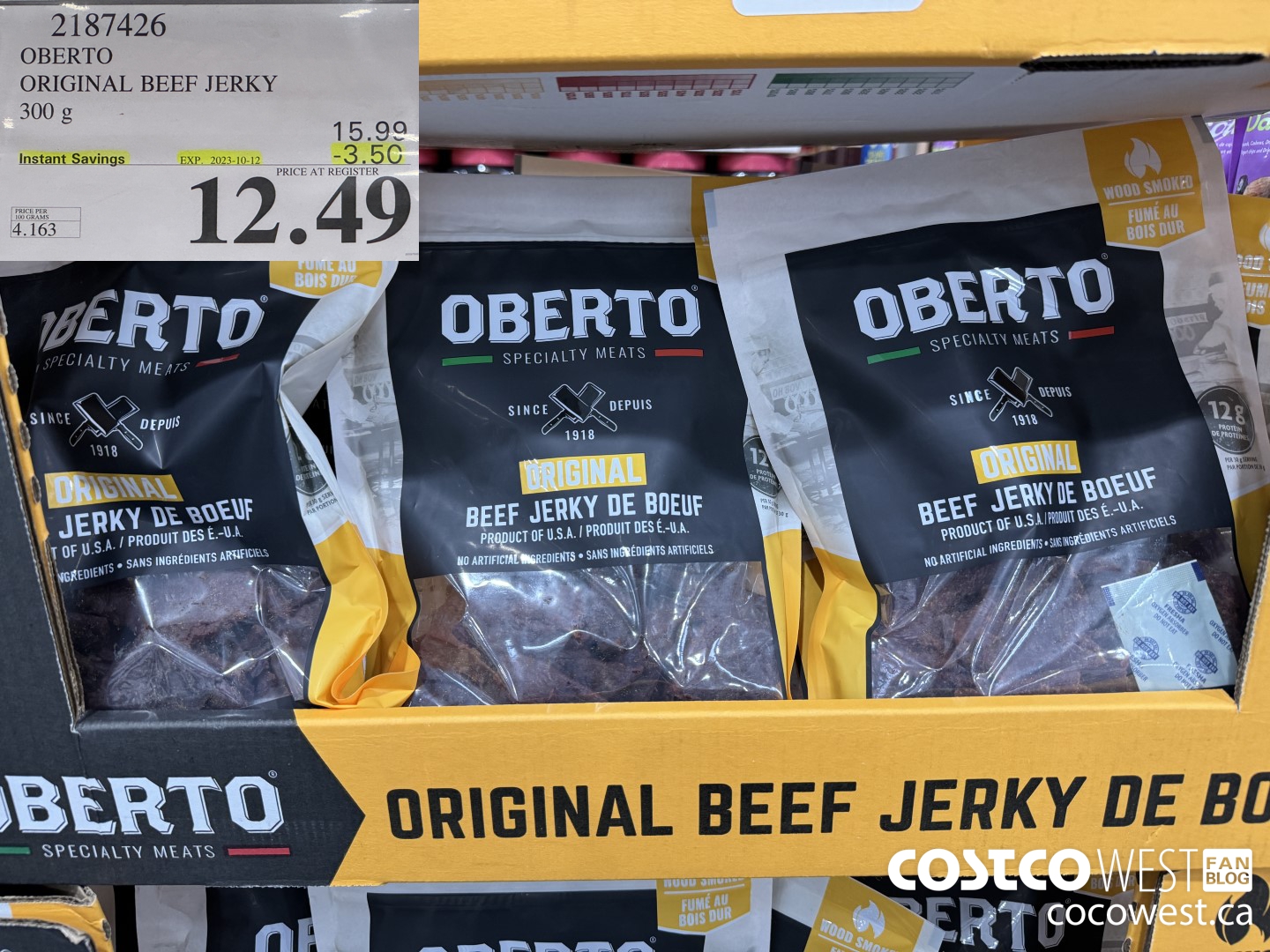 2187426 OBERTO ORIGINAL BEEF JERKY 300 G ($3.50 INSTANT SAVINGS EXPIRES ON 2023-10-12) $12.49