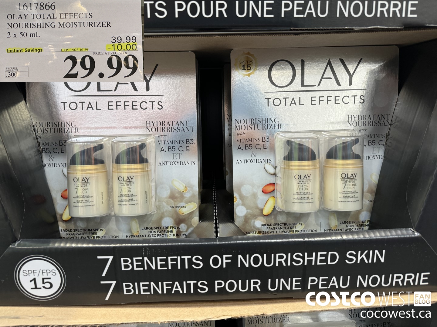 1617866 OLAY TOTAL EFFECTS ANTI-AGING MOISTURIZER 2 X 50 ML ($10.00 INSTANT SAVINGS EXPIRES ON 2023-10-29) $29.99