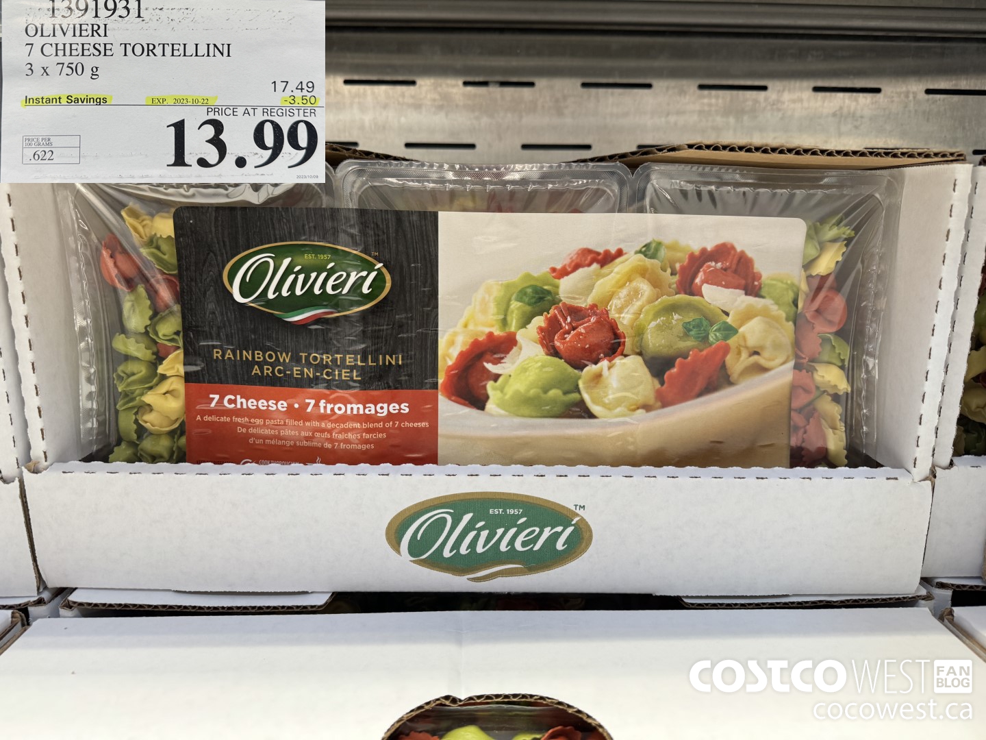 1391931 OLIVIERI 7 CHEESE TORTELLINI 3 x 750 g ($3.50 INSTANT SAVINGS EXPIRES ON 2023-10-22) $13.99