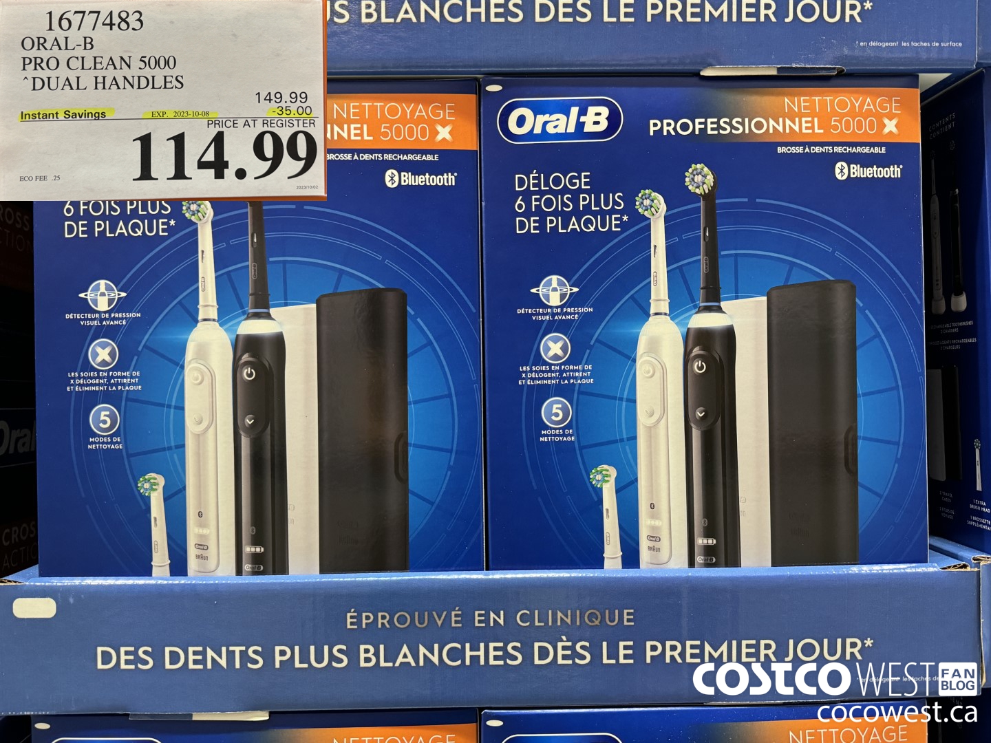 1677483 ORAL-B PRO CLEAM 5000 DUAL HANDLES ($35.00 INSTANT SAVINGS EXPIRES ON 2023-10-08) $114.99