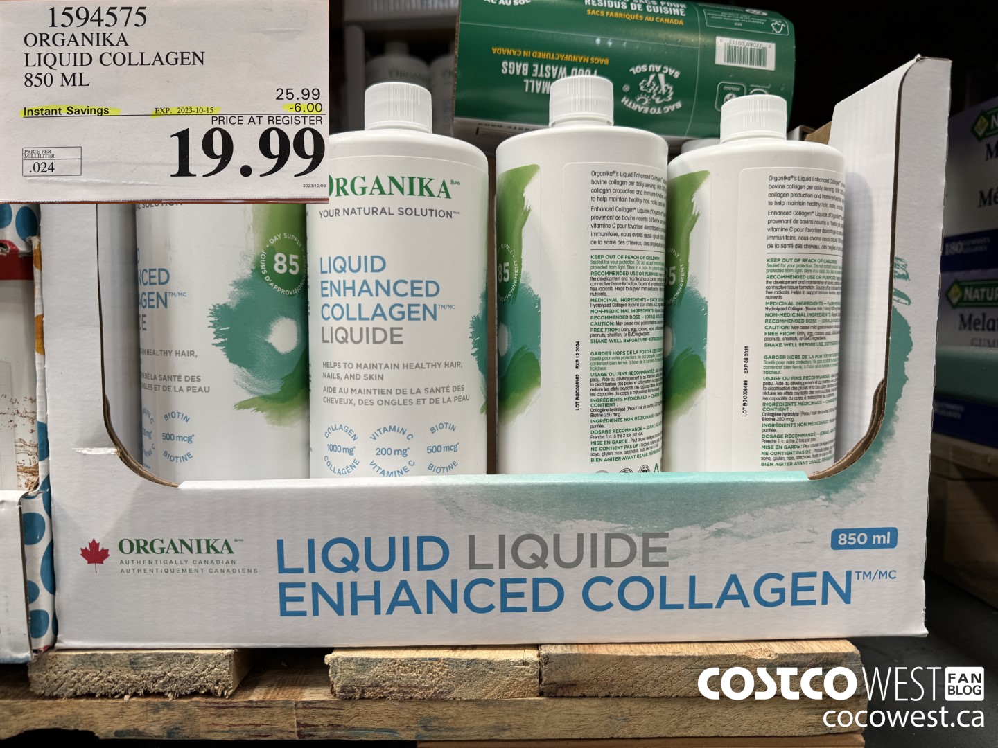 1594575 ORGANIKA LIQUID COLLAGEN 850 ML ($6.00 INSTANT SAVINGS EXPIRES ON 2023-10-15) $19.99