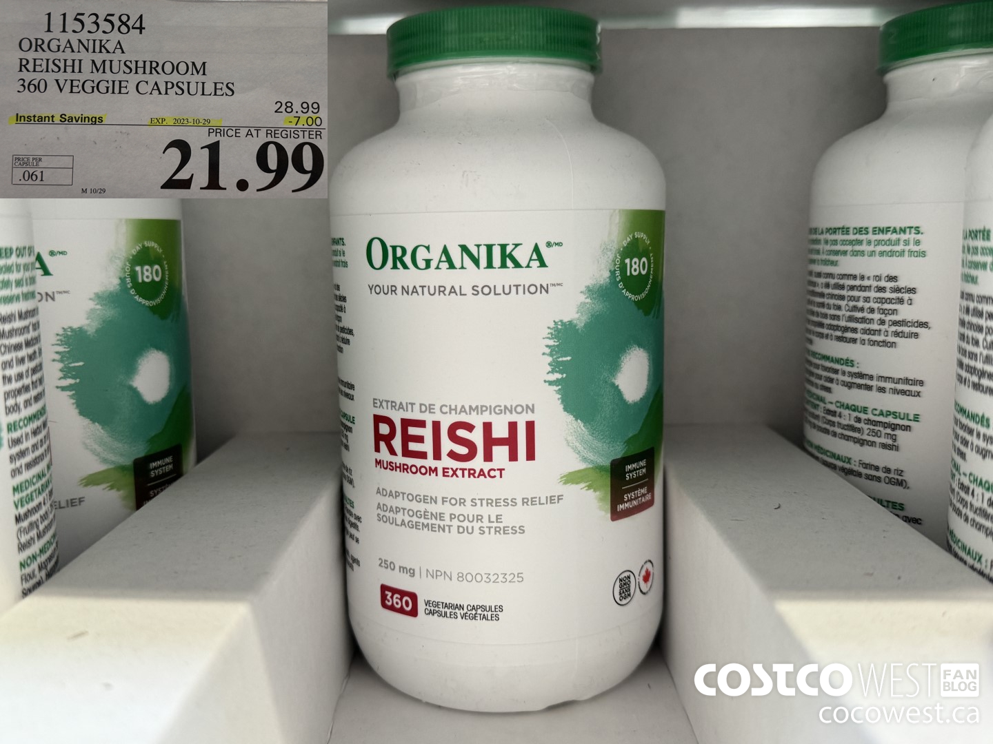 1153584 ORGANIKA REISHI MUSHROOM 360 VEGGIE CAPSULES ($7.00 INSTANT SAVINGS EXPIRES ON 2023-10-29) $21.99