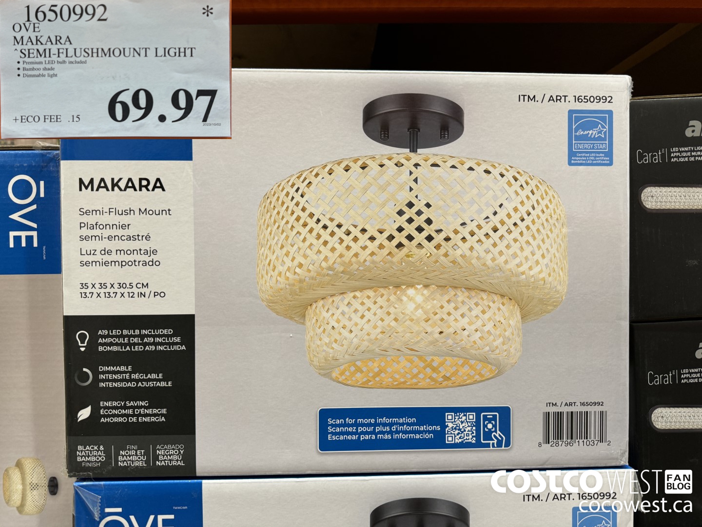 1650992 OVE MAKARA SEMI-FLUSHMOUNT LIGHT $69.97