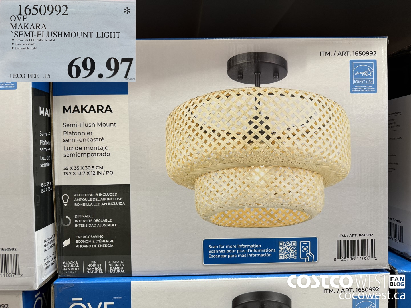 1650992 OVE MAKARA SEMI-FLUSHMOUNT LIGHT $69.97