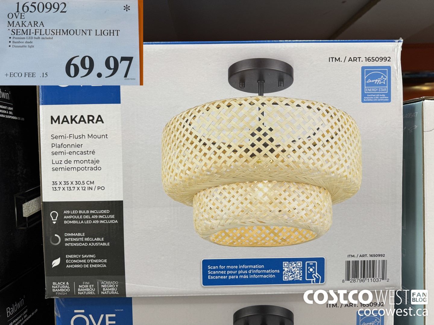 1650992 OVE MAKARA SEMI-FLUSHMOUNT LIGHT $69.97