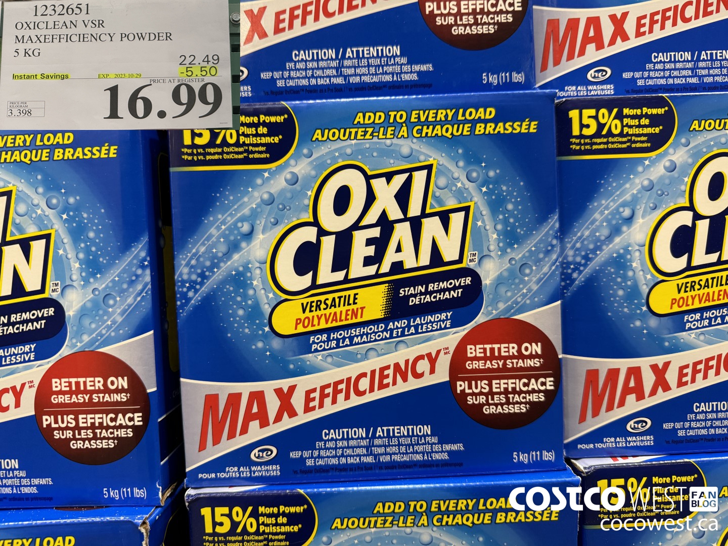1232651 OXICLEAN VSR MAXEFFICIENCY POWDER 5 KG ($5.50 INSTANT SAVINGS EXPIRES ON 2023-10-29) $16.99