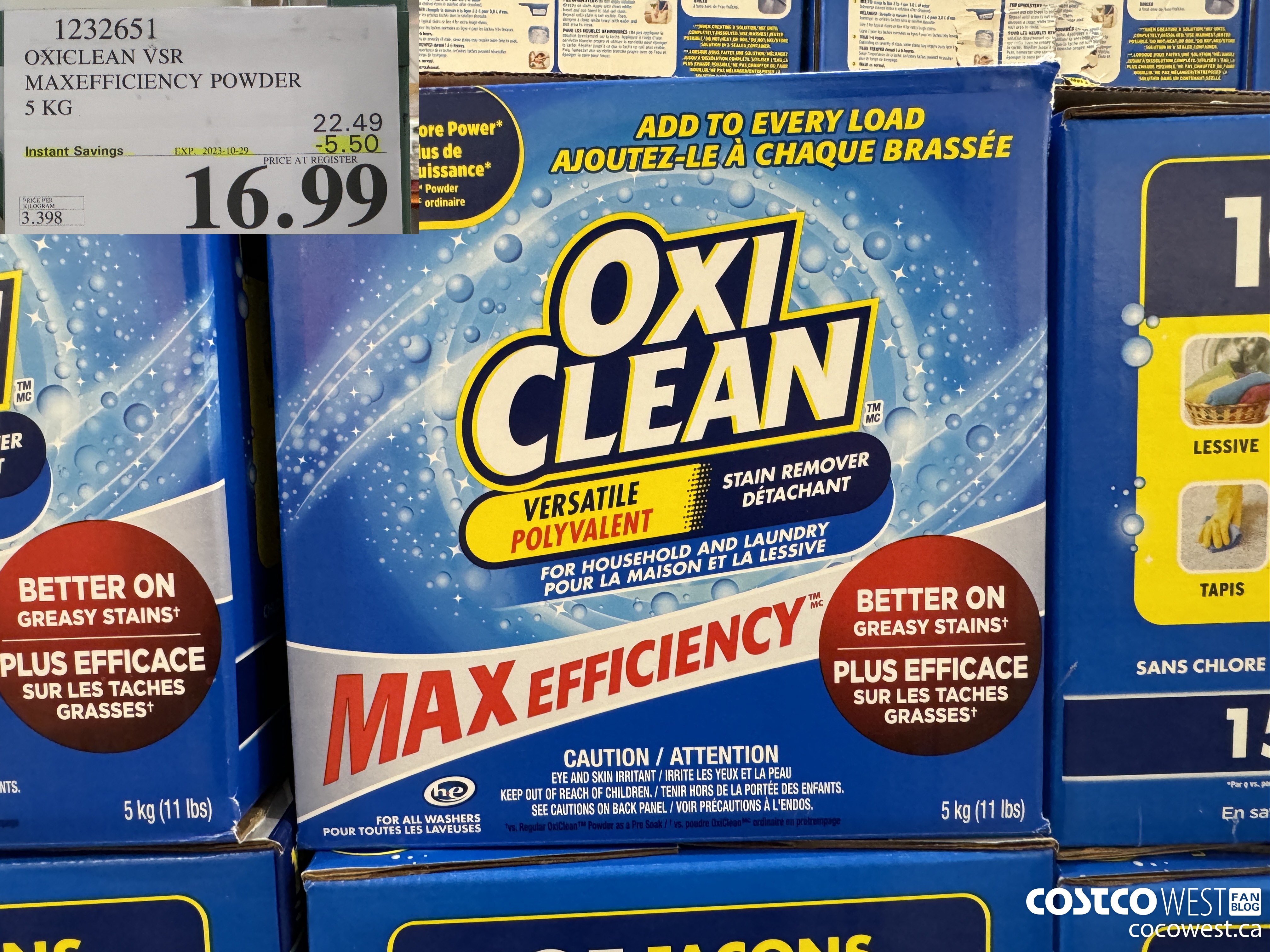 1232651 OXICLEAN VSR MAXEFFICIENCY POWDER 5 KG ($5.50 INSTANT SAVINGS EXPIRES ON 2023-10-29) $16.99
