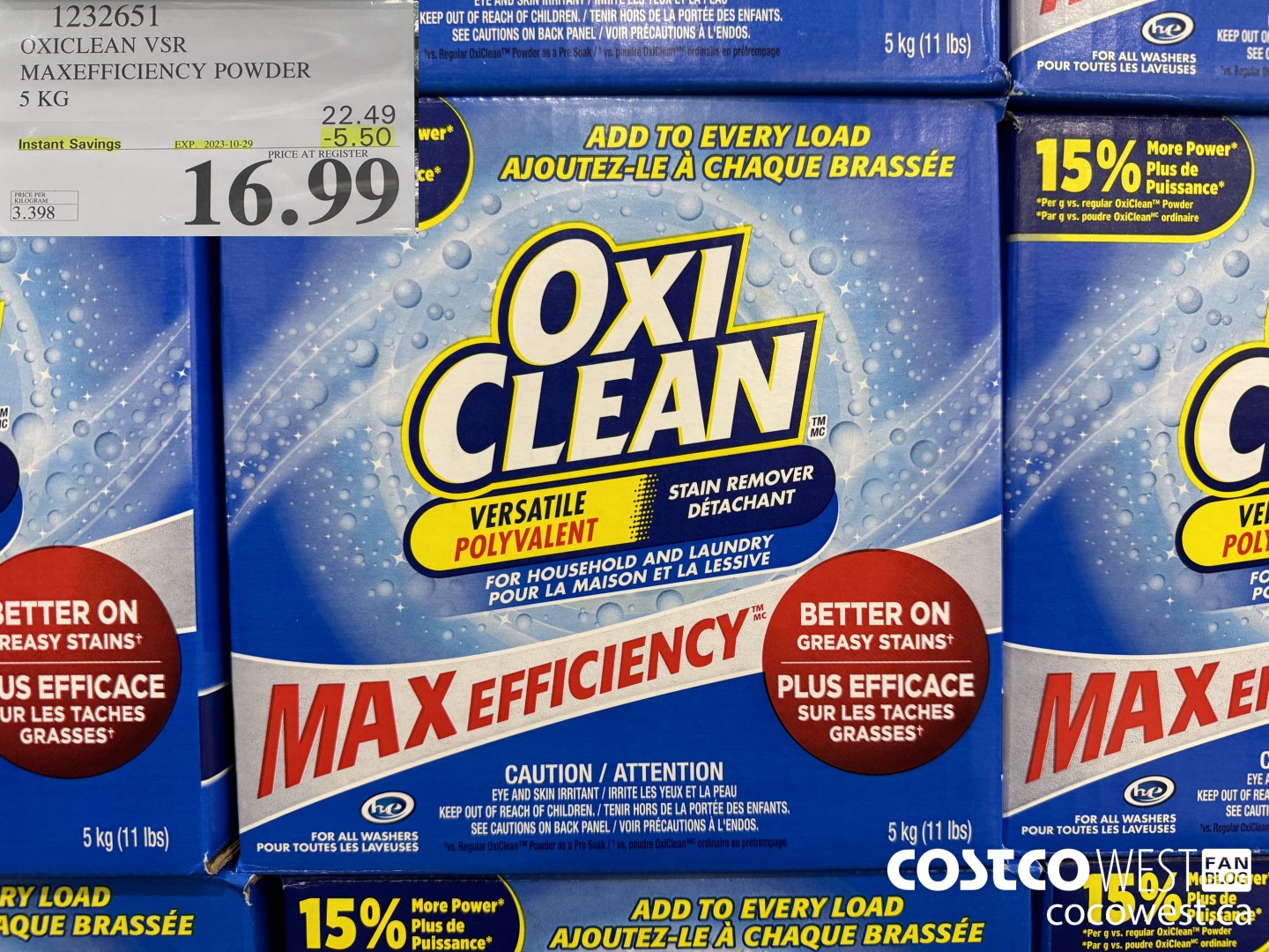 1232651 OXICLEAN VSR MAXEFFICIENCY POWDER 5 KG ($5.50 INSTANT SAVINGS EXPIRES ON 2023-10-29) $16.99