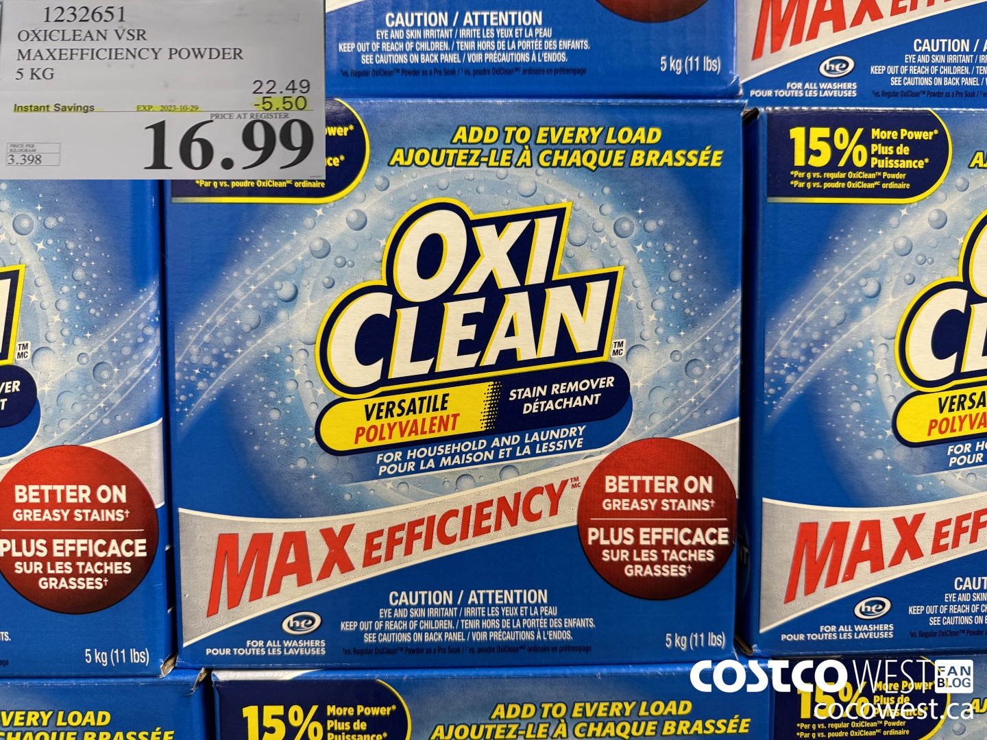 1232651 OXICLEAN VSR MAXEFFICIENCY POWDER 5 KG ($5.50 INSTANT SAVINGS EXPIRES ON 2023-10-29) $16.99