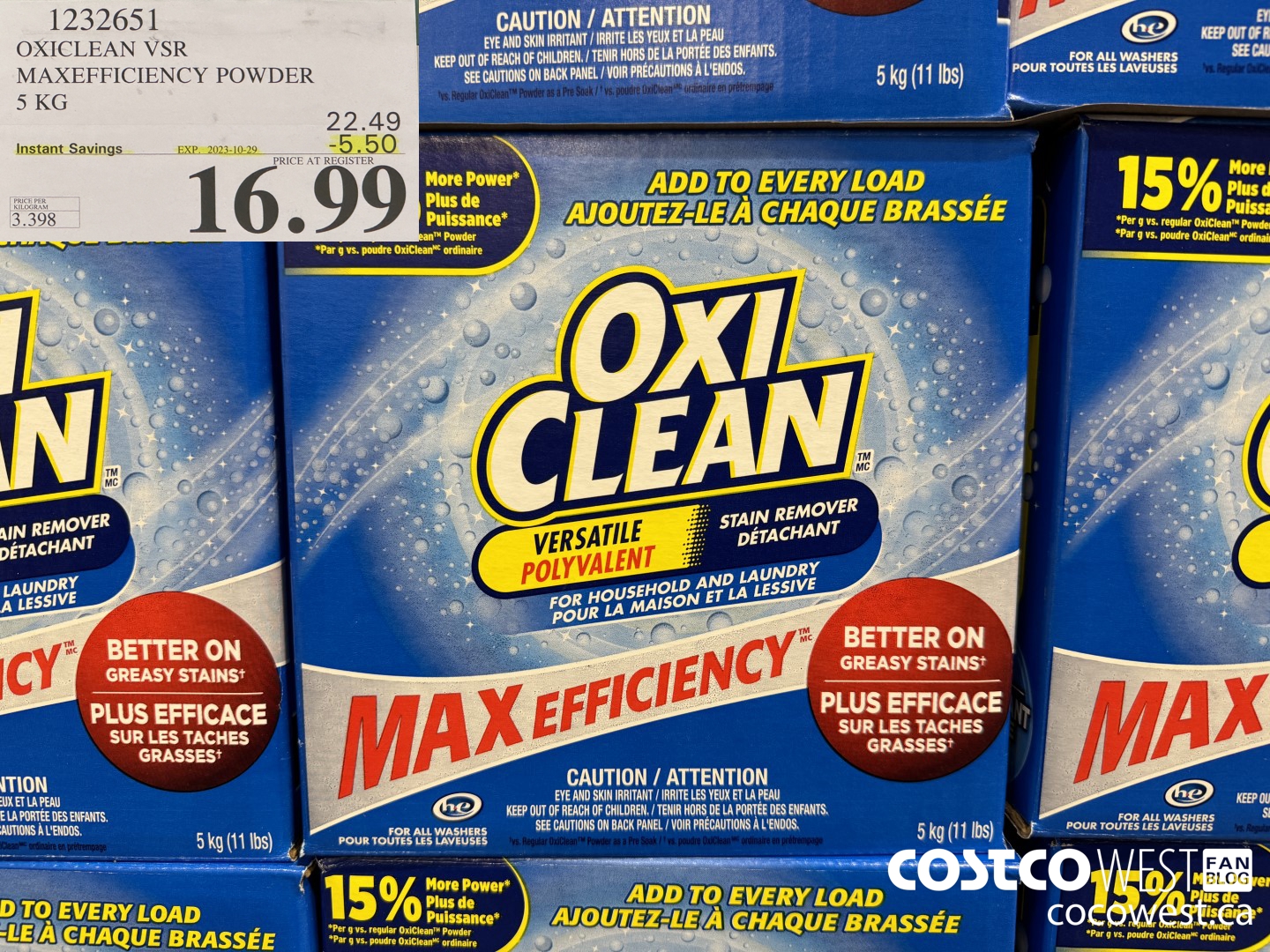 1232651 OXICLEAN VSR MAXEFFICIENCY POWDER 5 KG ($5.50 INSTANT SAVINGS EXPIRES ON 2023-10-29) $16.99