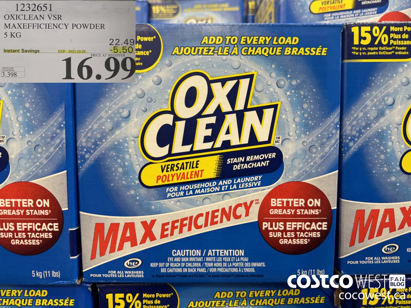 1232651 OXICLEAN VSR MAXEFFICIENCY POWDER 5 KG ($5.50 INSTANT SAVINGS EXPIRES ON 2023-10-29) $16.99