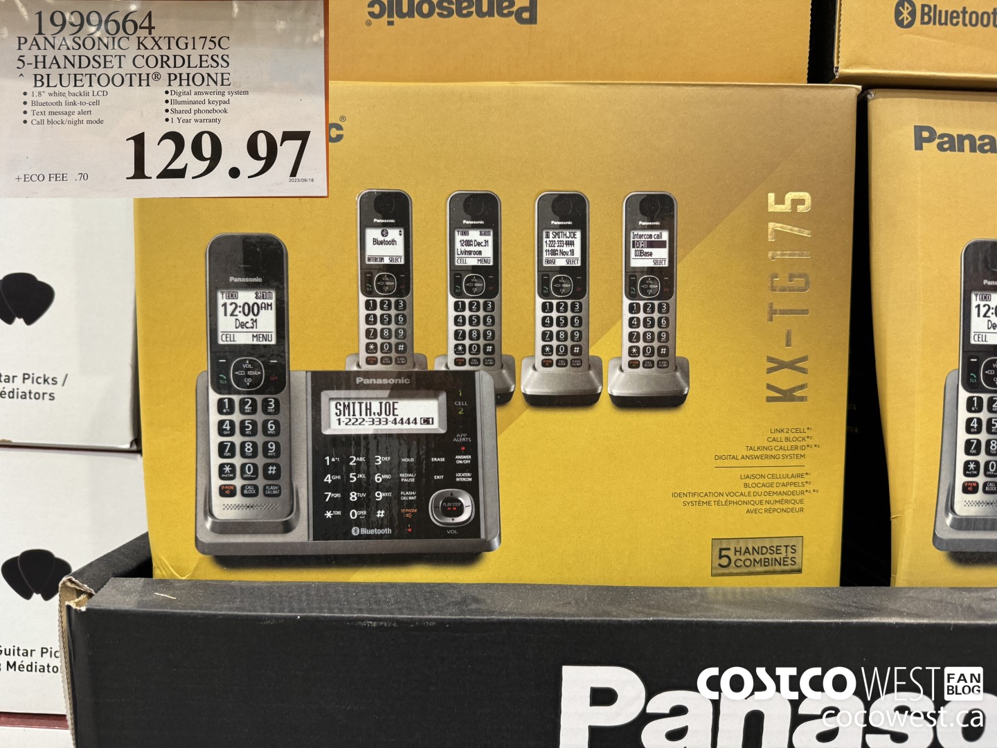 1999664 PANASONIC KXTG175C 5-HANDSET CORDLESS BLUETOOTH PHONE $129.97