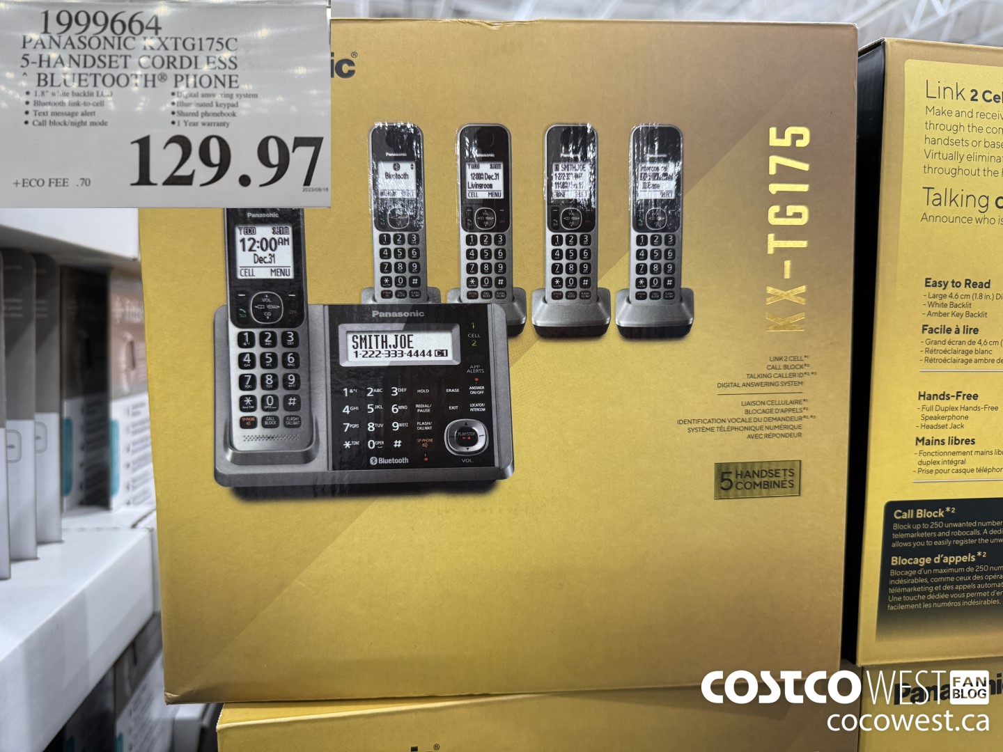 1999664 PANASONIC KXTG175C 5-HANDSET CORDLESS BLUETOOTH PHONE $129.97