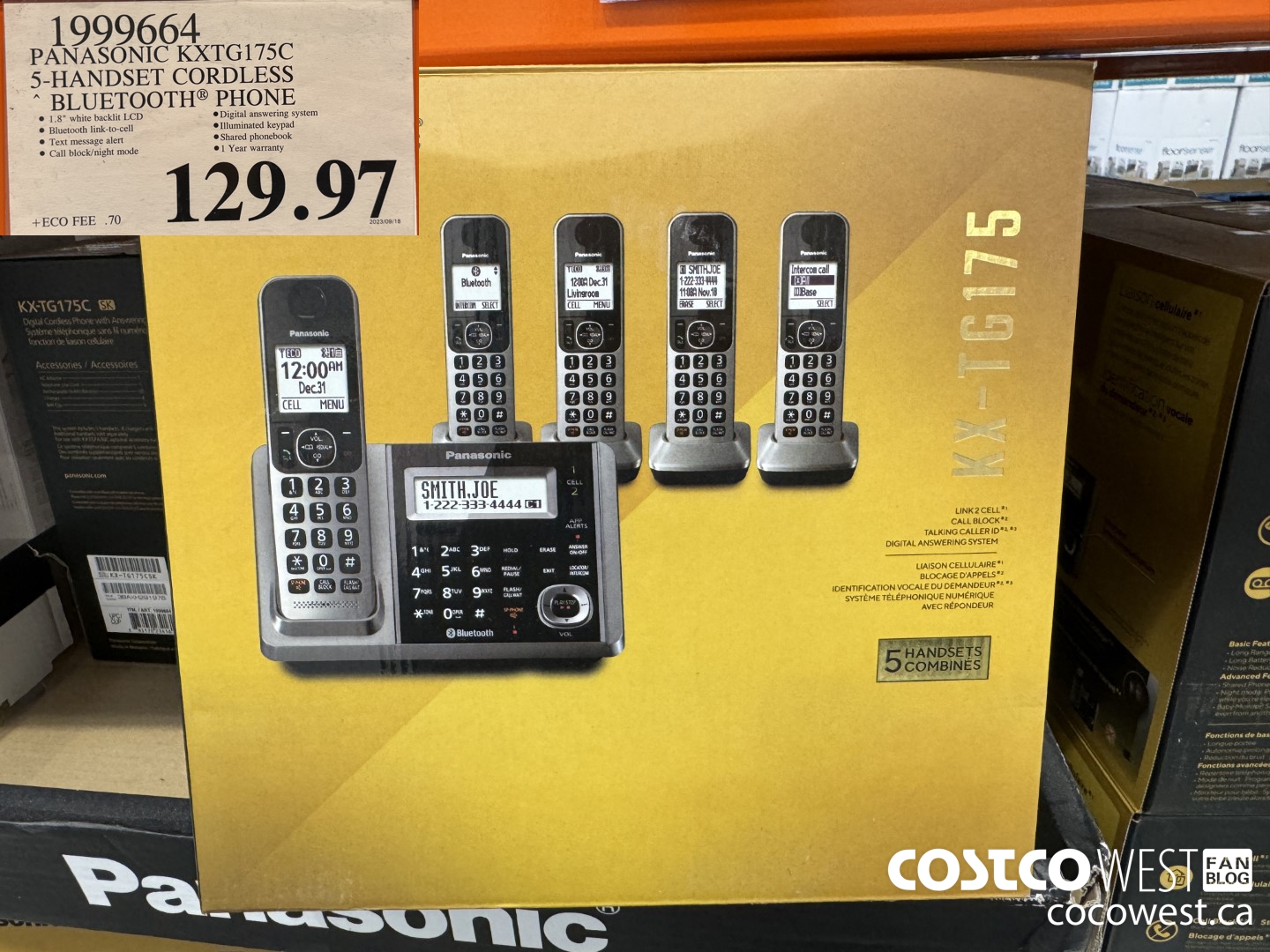 1999664 PANASONIC KXTG175C 5-HANDSET CORDLESS BLUETOOTH PHONE $129.97