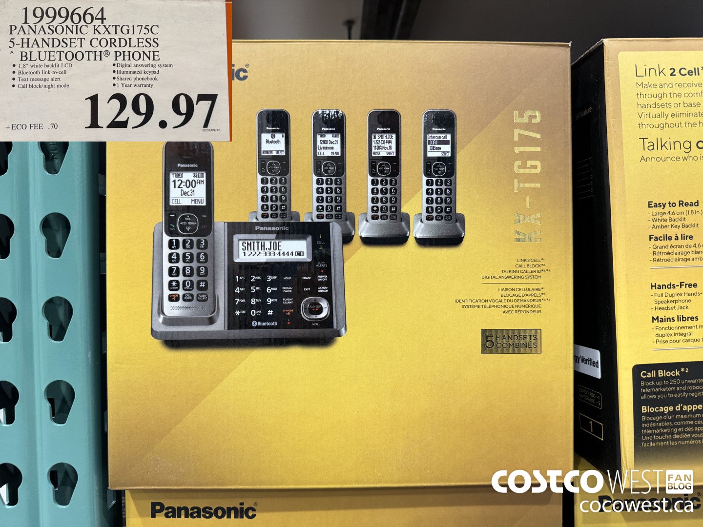 1999664 PANASONIC KXTG175C 5-HANDSET CORDLESS BLUETOOTH PHONE $129.97