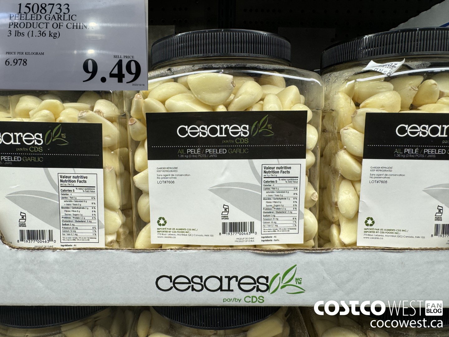 1508733 PEELED GARLIC PRODUCT OF CHINA 3 LBS (1.36KG) $9.49