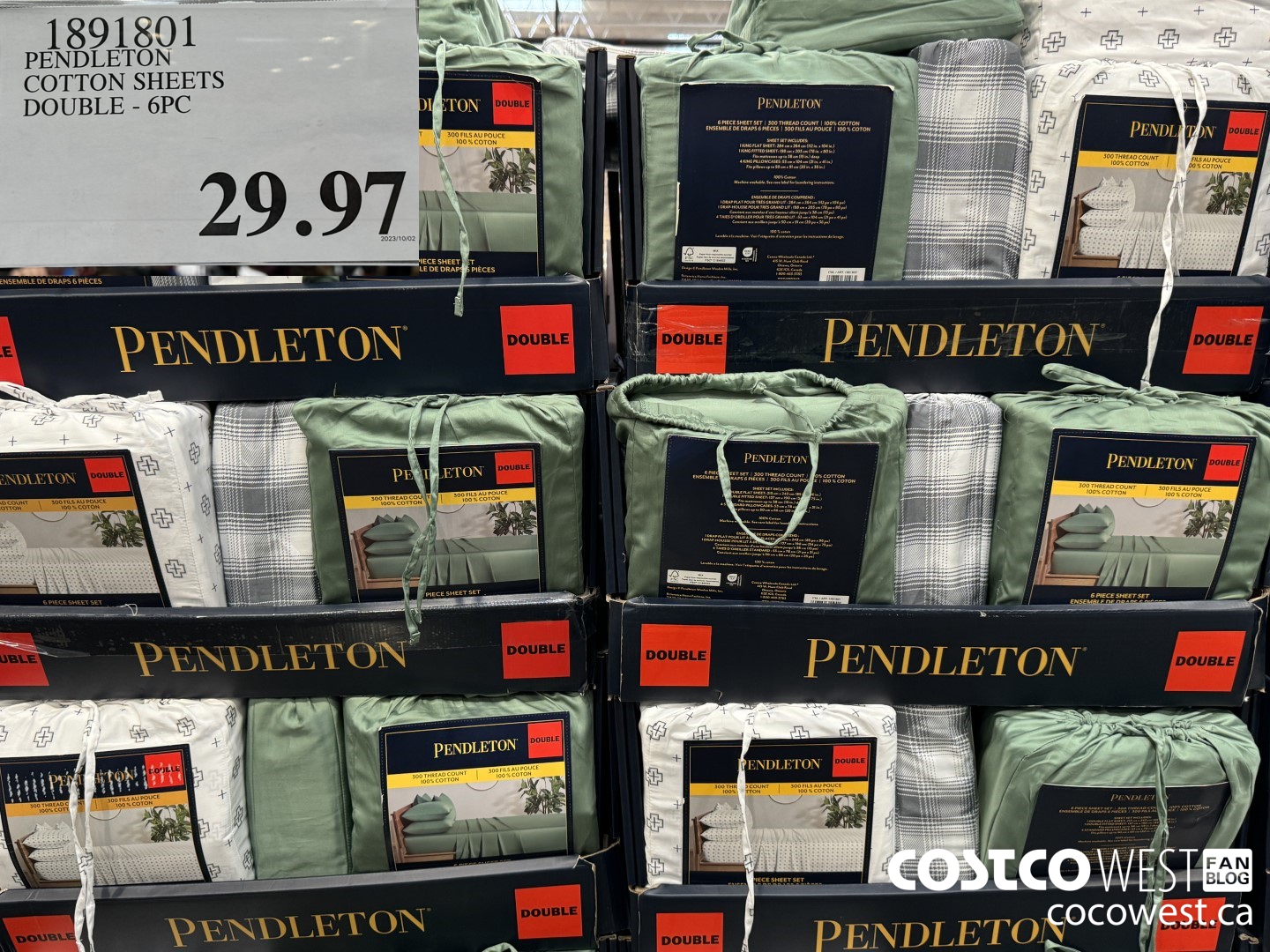 1891801 PENDLETON COTTON SHEETS DOUBLE 6PC $29.97