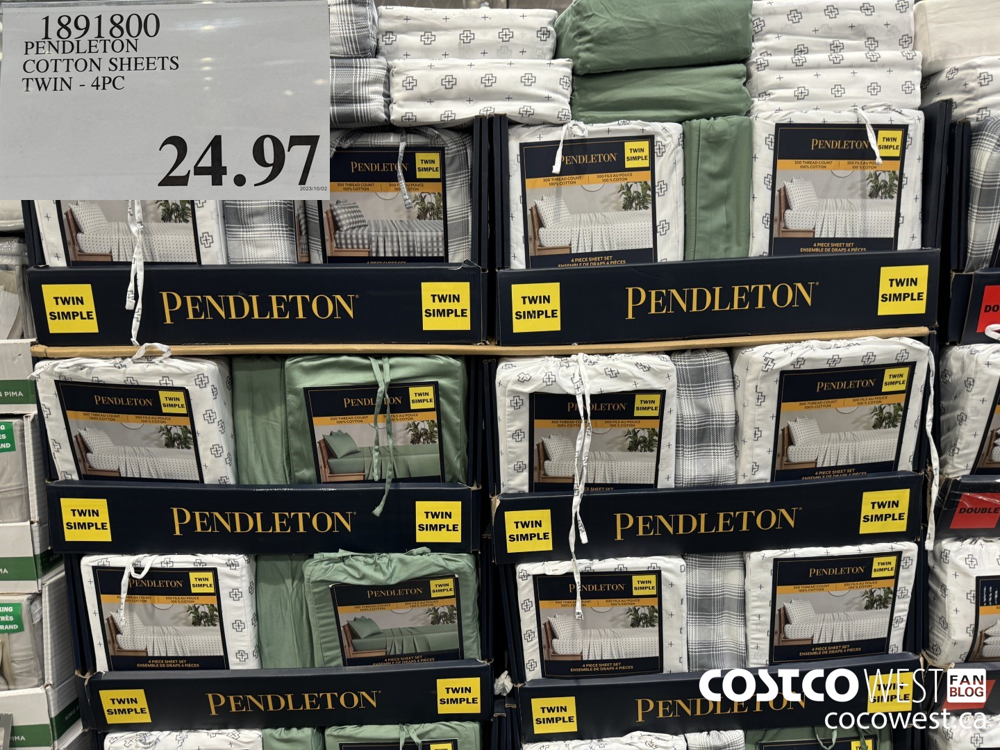 1891800 PENDLETON COTTON SHEETS TWIN - 4PC $24.97