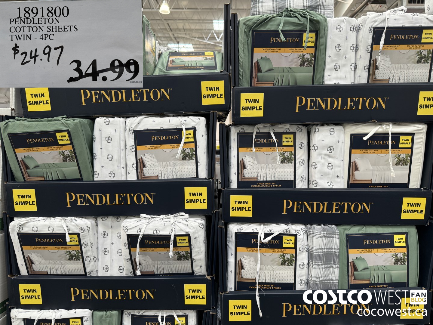1891800 PENDLETON COTTON SHEETS TWIN - 4PC $24.97