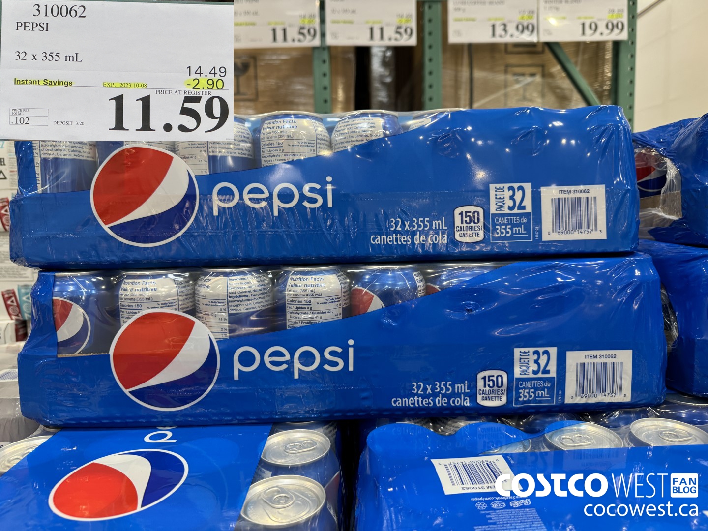 310062 PEPSI 32 X 355 ML ($2.90 INSTANT SAVINGS EXPIRES ON 2023-10-08) $11.59