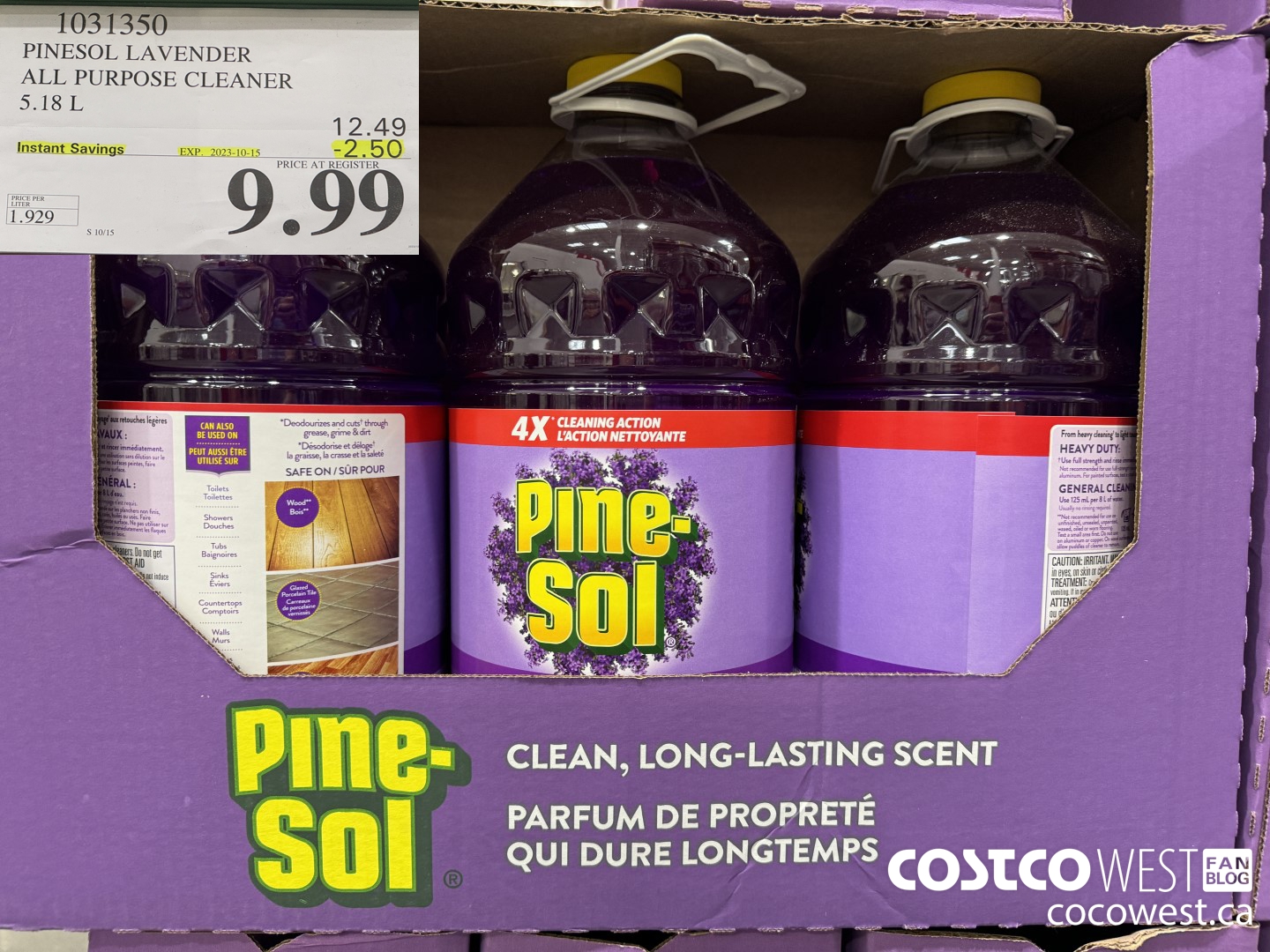 1031350 PINESOL LAVENDER ALL PURPOSE CLEANER 5.18 L ($2.50 INSTANT SAVINGS EXPIRES ON 2023-10-15) $9.99