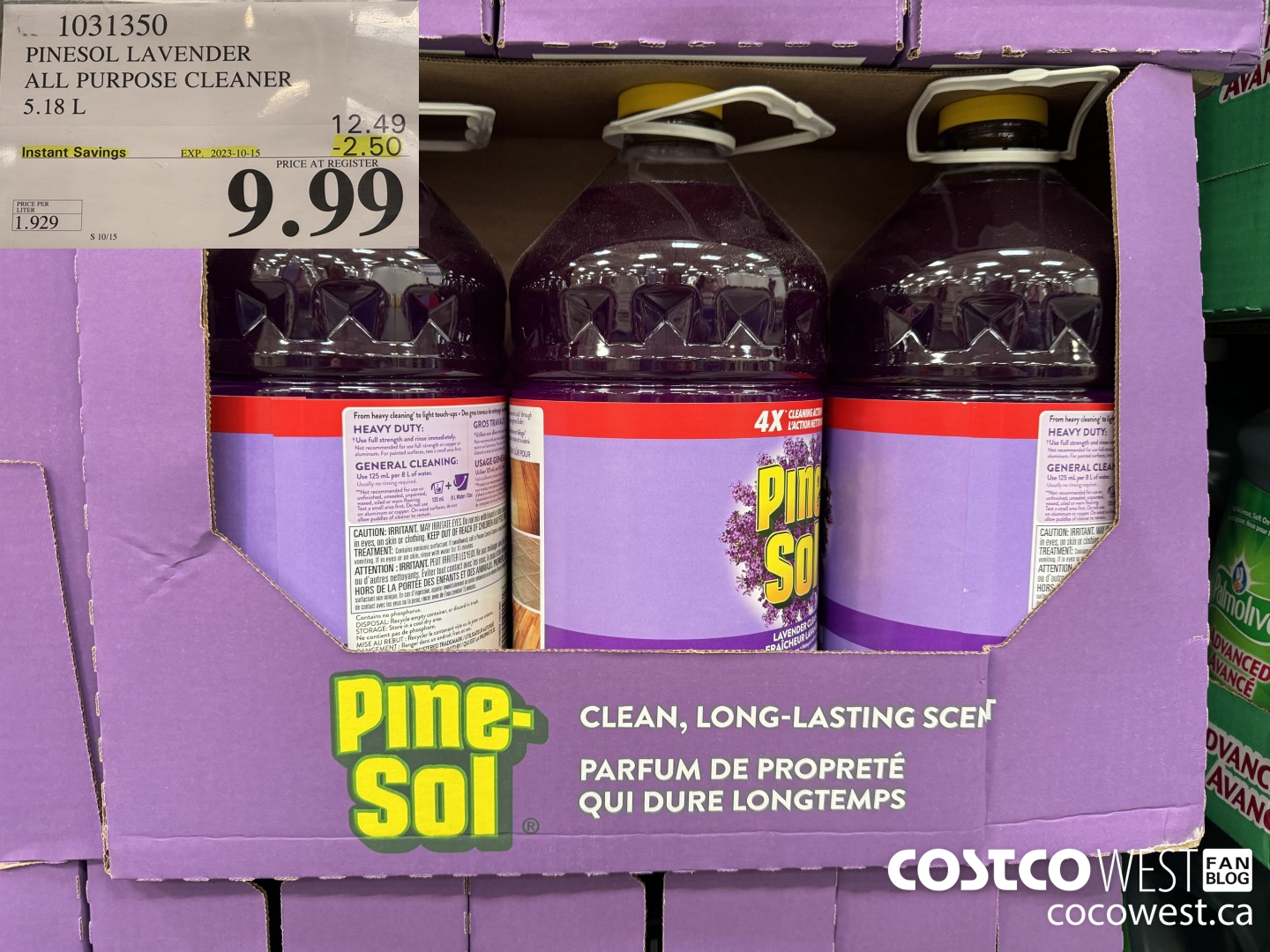 1031350 PINESOL LAVENDER ALL PURPOSE CLEANER 5.18 L ($2.50 INSTANT SAVINGS EXPIRES ON 2023-10-15) $9.99
