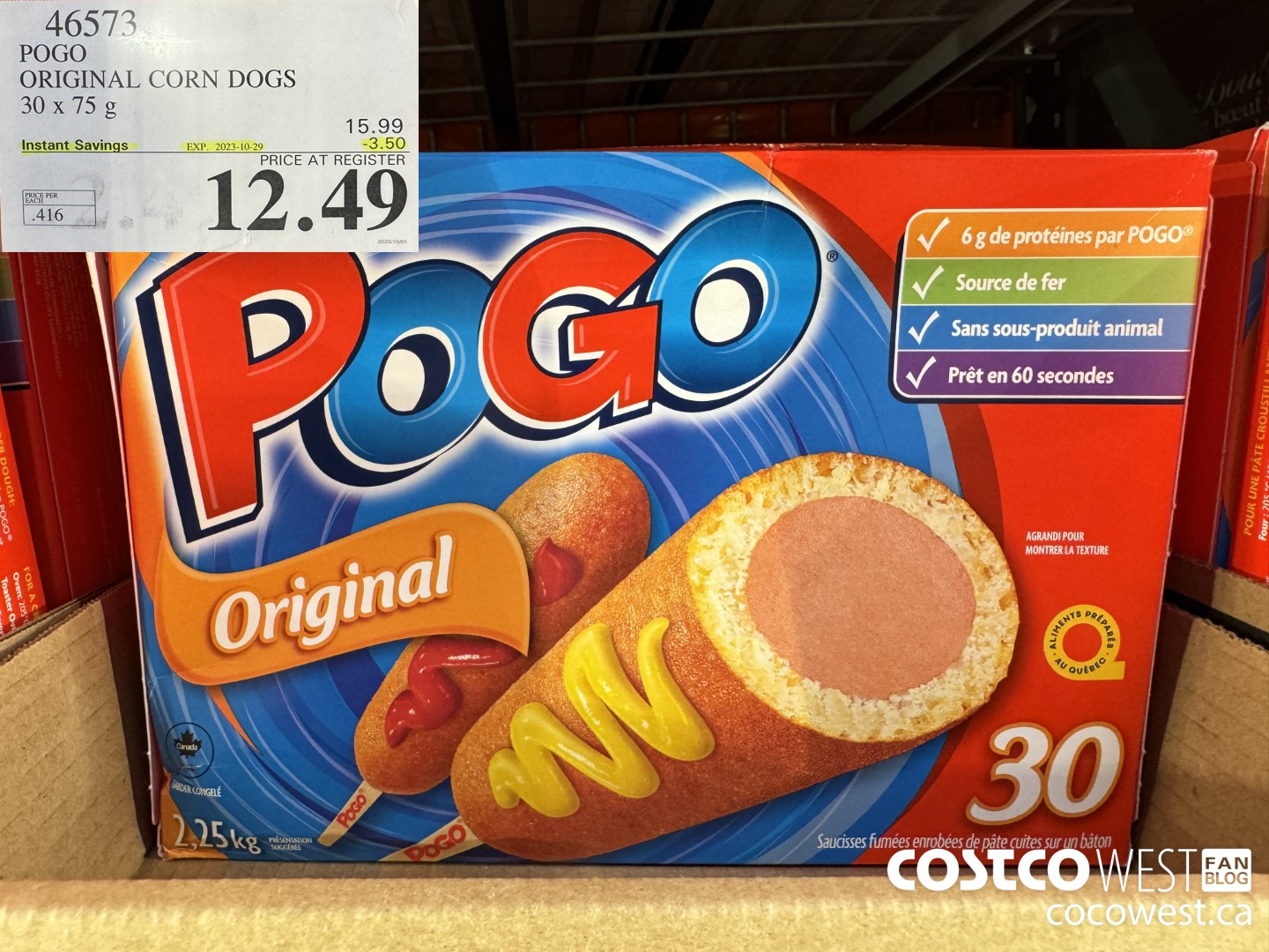 46573 POGO ORIGINAL CORN DOGS 30 X 75G ($3.50 INSTANT SAVINGS EXPIRES ON 2023-10-29) $12.49