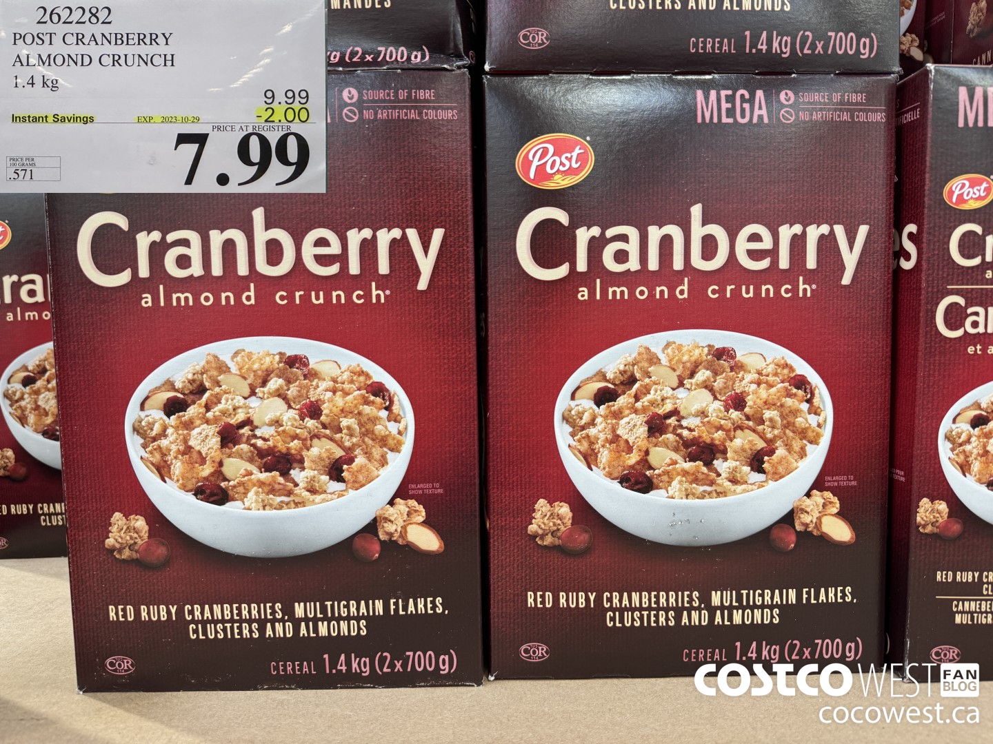 262282 POST CRANBERRY ALMOND CRUNCH 1.4 kg ($2.00 INSTANT SAVINGS EXPIRES ON 2023-10-29) $7.99