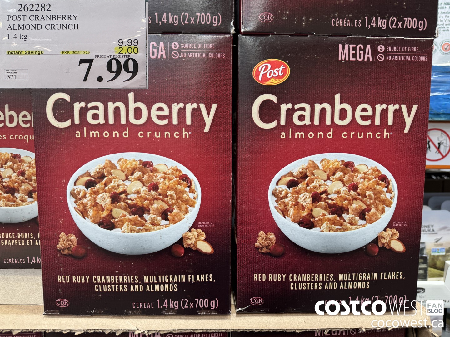 262282 POST CRANBERRY ALMOND CRUNCH 1.4 kg ($2.00 INSTANT SAVINGS EXPIRES ON 2023-10-29) $7.99