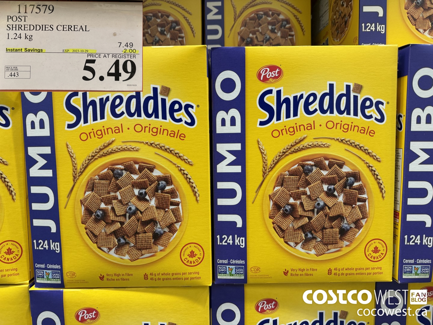117579 POST SHREDDIES CEREAL 1.24 kg ($2.00 INSTANT SAVINGS EXPIRES ON 2023-10-29) $5.49