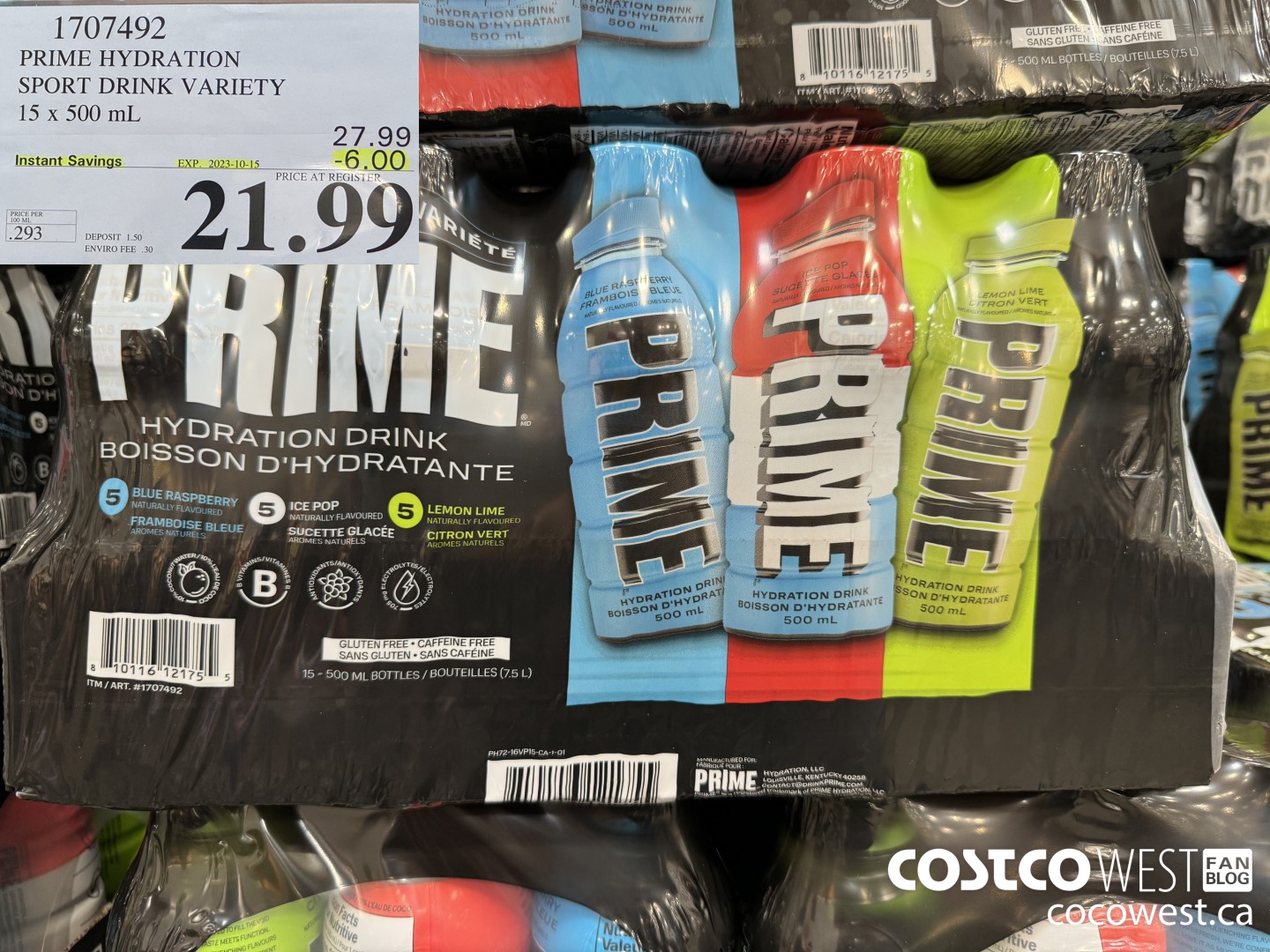 1707492 PRIME SPORT DRINK VARIETY 15 X 500 ML ($6.00 INSTANT SAVINGS EXPIRES ON 2023-10-15) $21.99