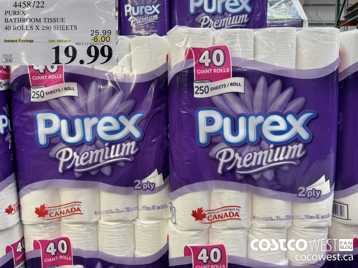 4458722 PUREX BATHROOM TISSUE 40 ROLLS X 250 SHEETS ($6.00 INSTANT SAVINGS EXPIRES ON 2023-10-29) $19.99
