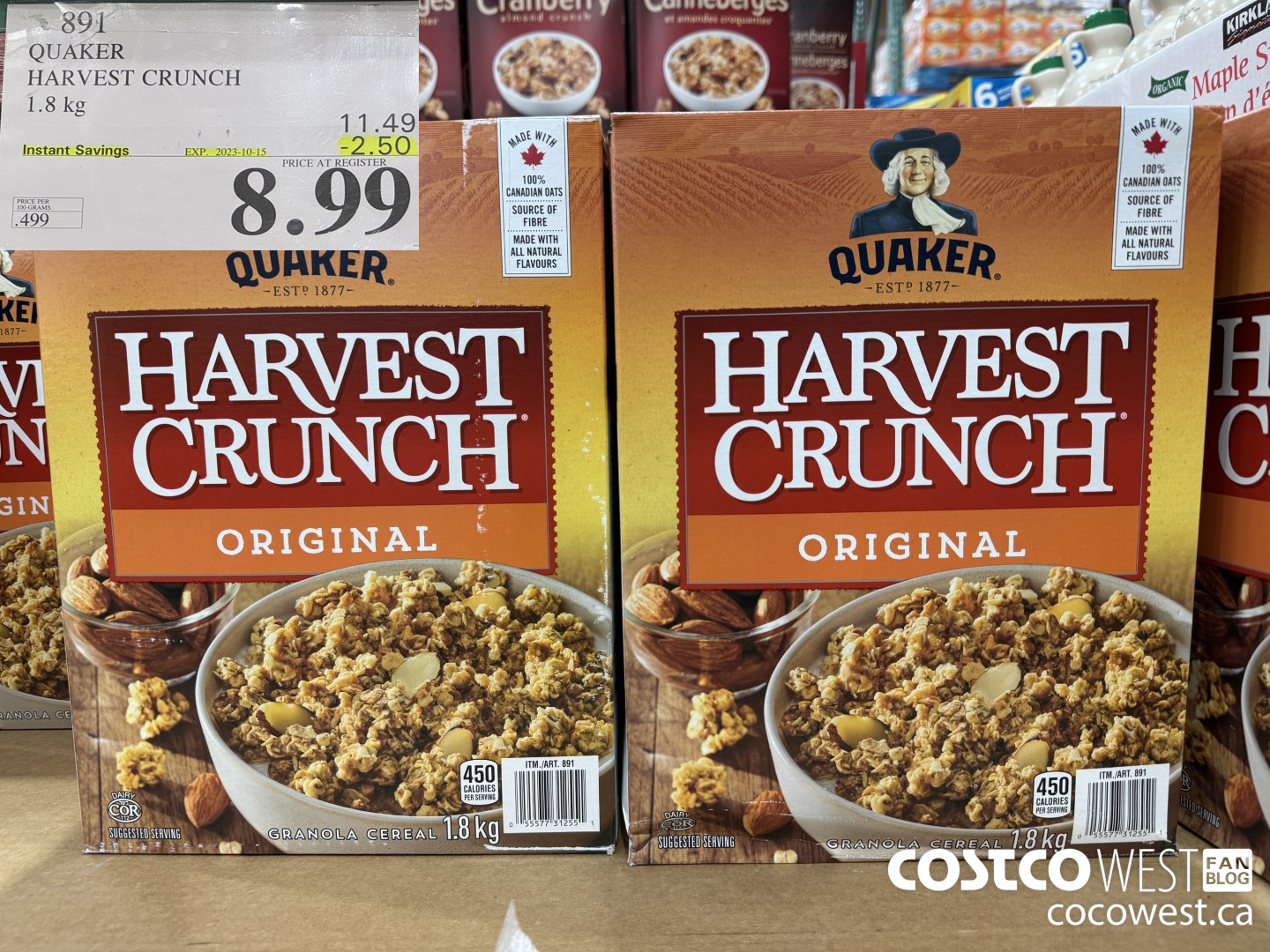891 QUAKER HARVEST CRUNCH 1.8 KG ($2.50 INSTANT SAVINGS EXPIRES ON 2023-10-15) $8.99