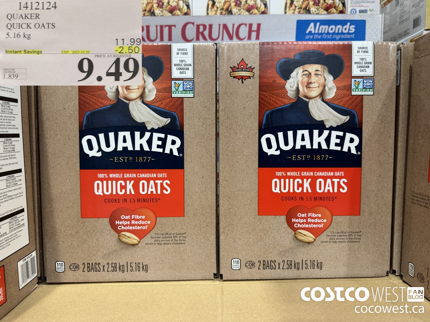 1412124 QUAKER QUICK OATS 5.16 kg ($2.50 INSTANT SAVINGS EXPIRES ON 2023-10-29) $9.49