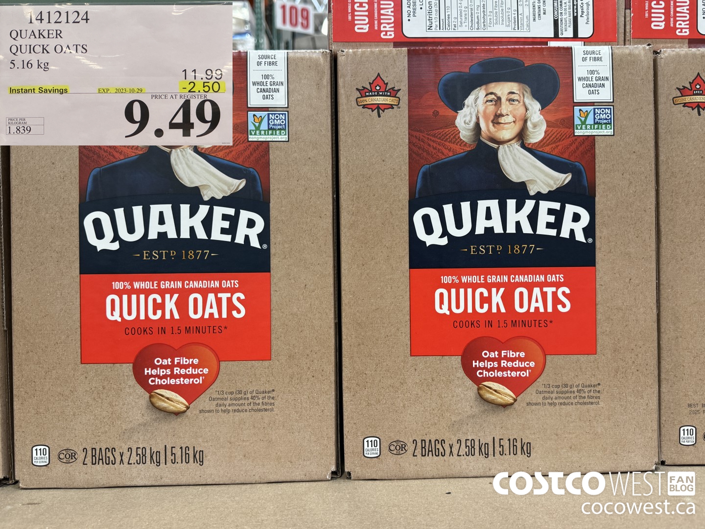 1412124 QUAKER QUICK OATS 5.16 kg ($2.50 INSTANT SAVINGS EXPIRES ON 2023-10-29) $9.49