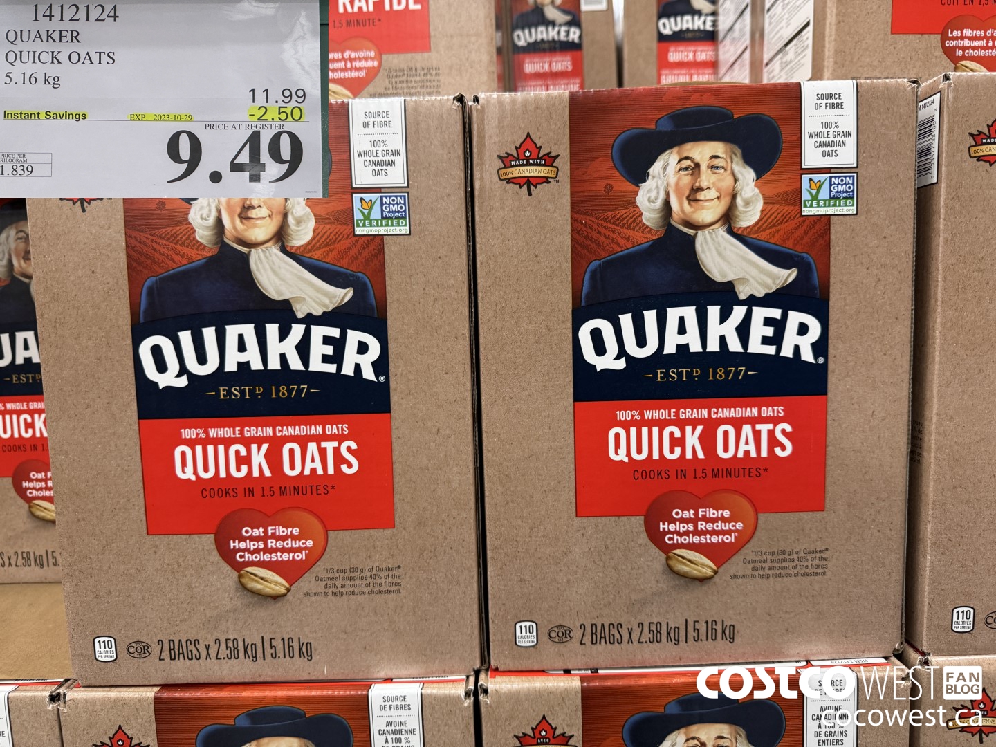 1412124 QUAKER QUICK OATS 5.16 kg ($2.50 INSTANT SAVINGS EXPIRES ON 2023-10-29) $9.49
