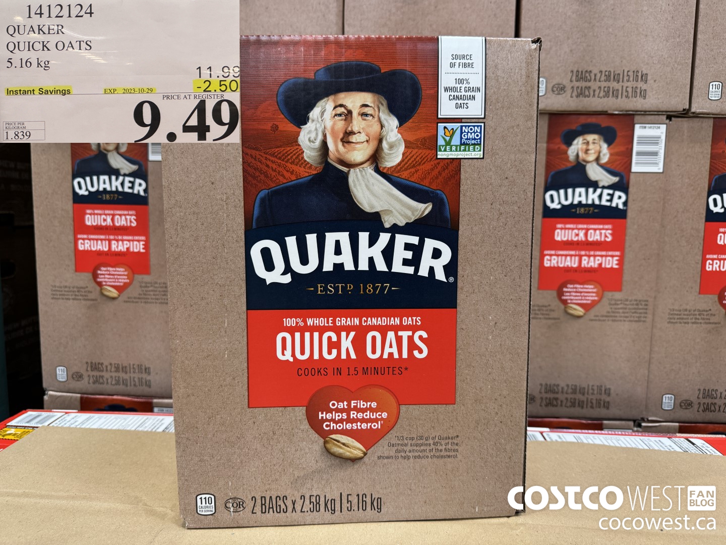1412124 QUAKER QUICK OATS 5.16 kg ($2.50 INSTANT SAVINGS EXPIRES ON 2023-10-29) $9.49