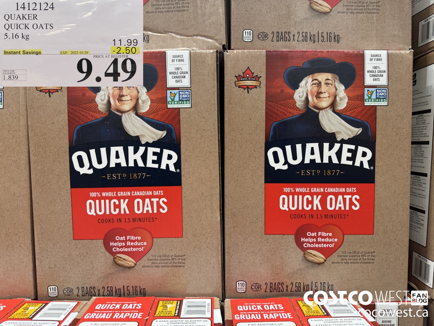 1412124 QUAKER QUICK OATS 5.16 kg ($2.50 INSTANT SAVINGS EXPIRES ON 2023-10-29) $9.49