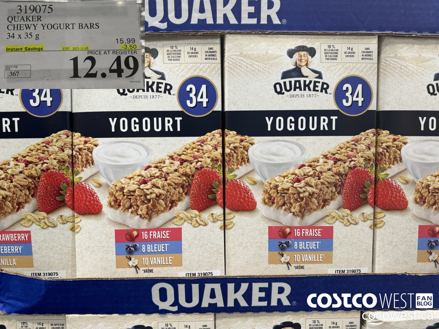 319075 QUAKER CHEWY YOGURT BARS 34 X 35 G ($3.50 INSTANT SAVINGS EXPIRES ON 2023-11-05) $12.49