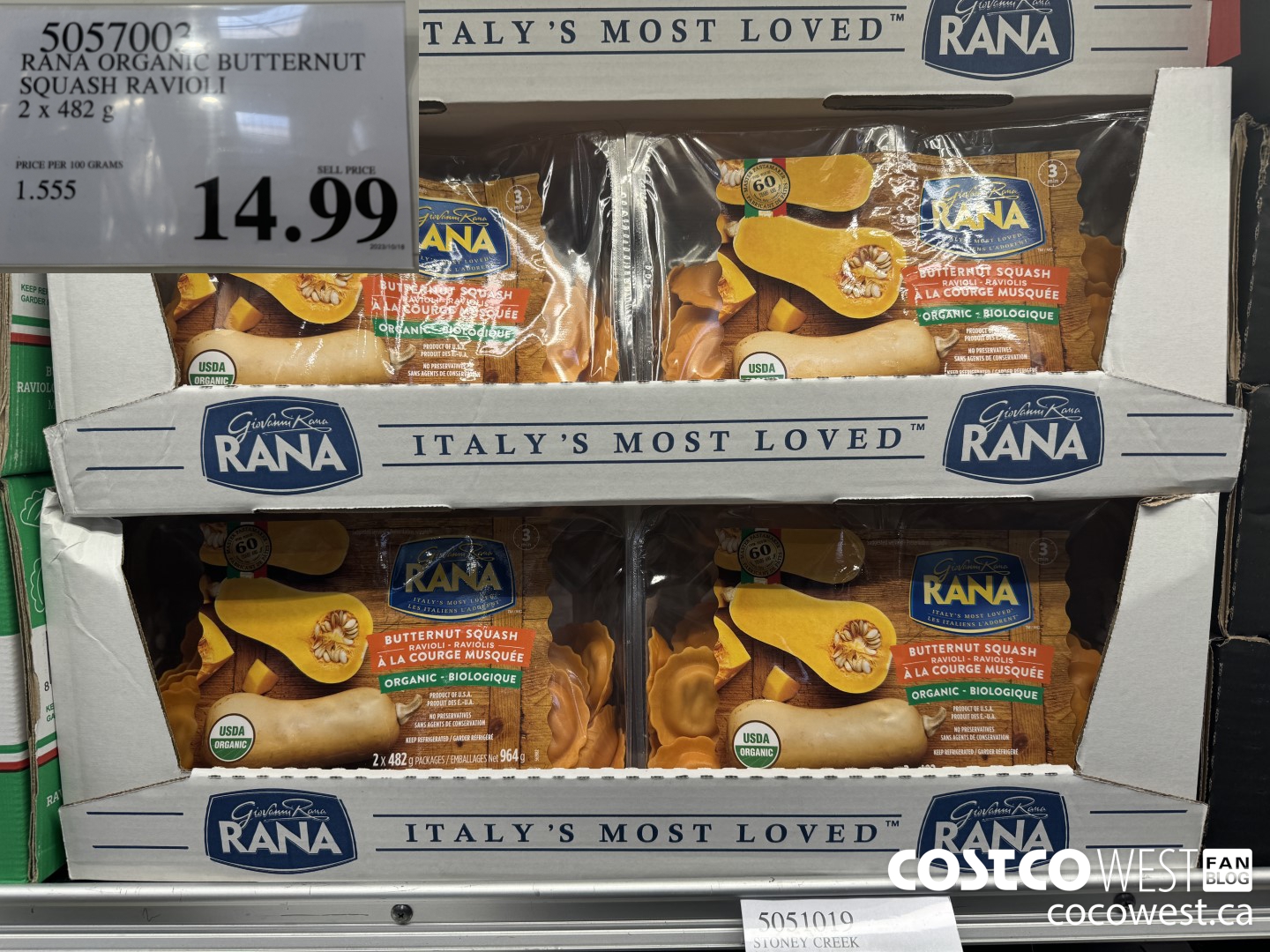 5057003 RANA ORGANIC BUTTERNUT SQUASH RAVIOLI 2 x 482 g $14.99