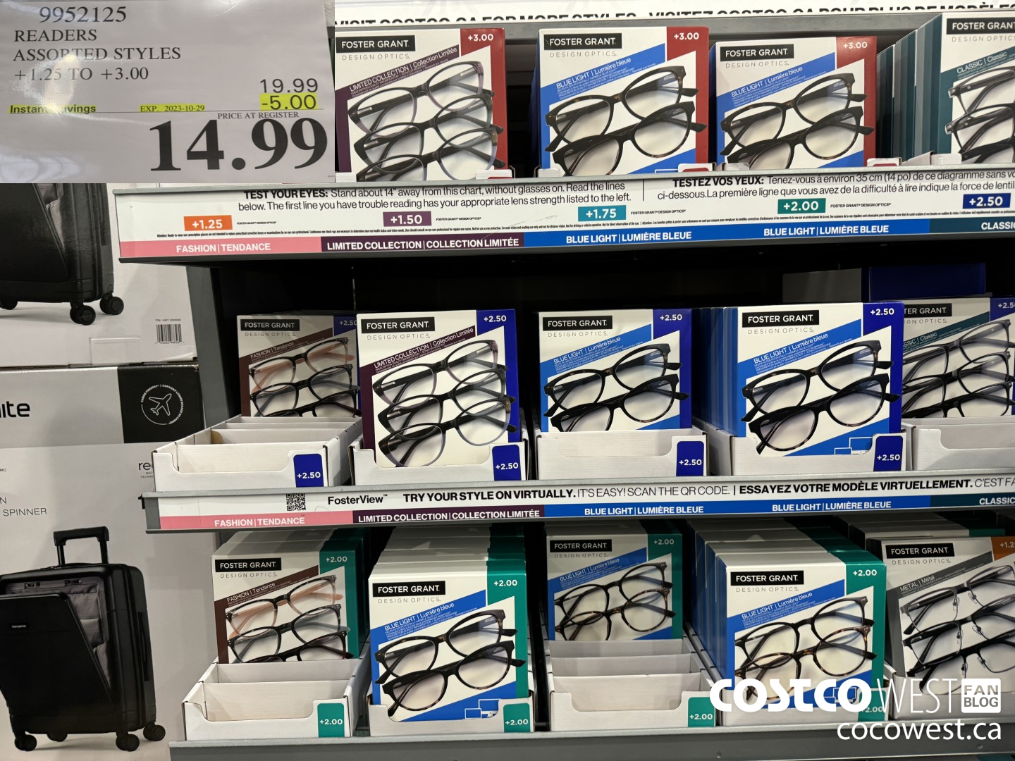 9952125 READERS ASSORTED STYLES +1.25 TO +3.00 ($5.00 INSTANT SAVINGS EXPIRES ON 2022-10-29) $14.99