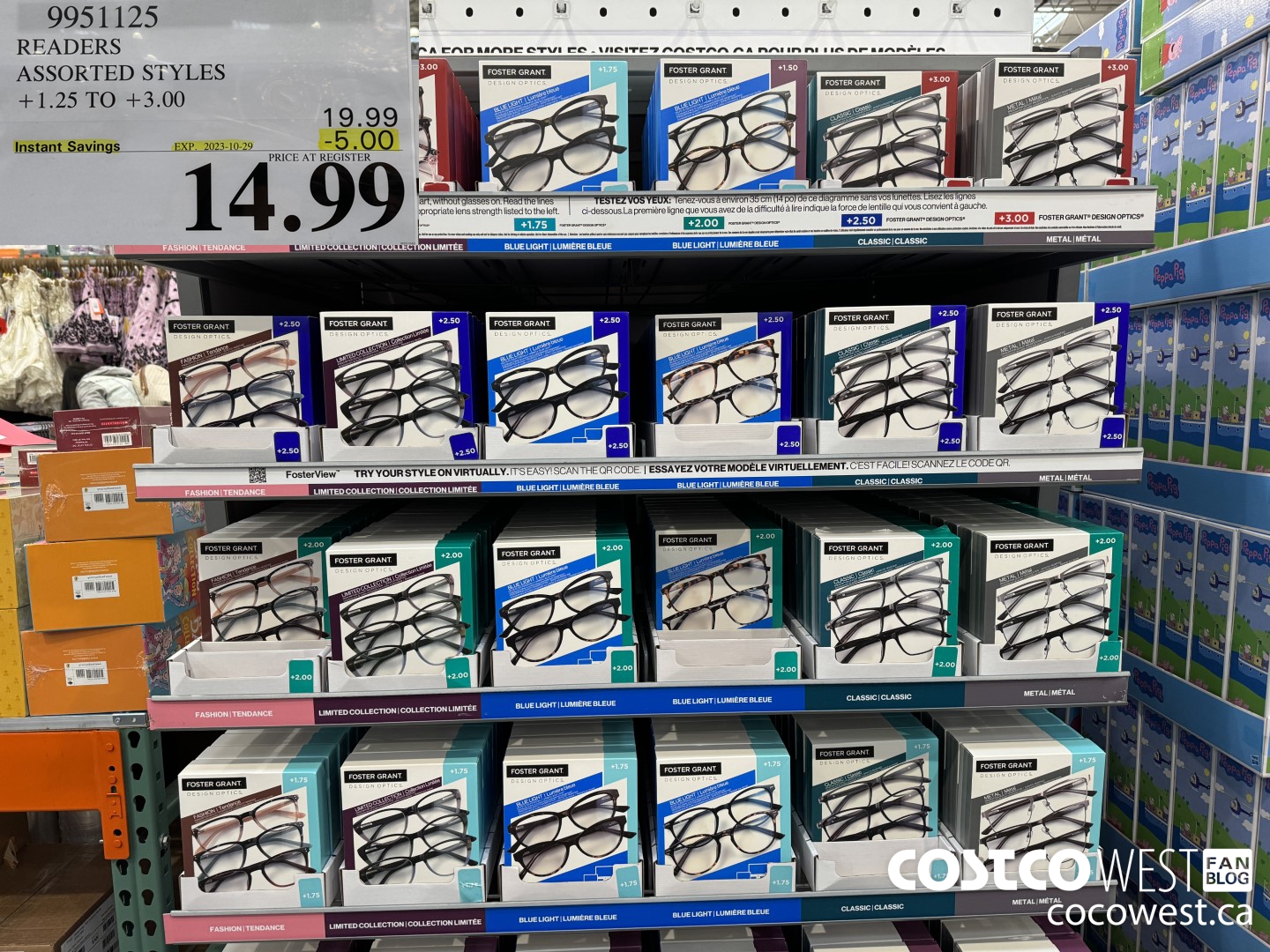 9951125 READERS ASSORTED STYLES +1.25 TO +3.00 ($5.00 INSTANT SAVINGS EXPIRES ON 2023-10-29) $14.99