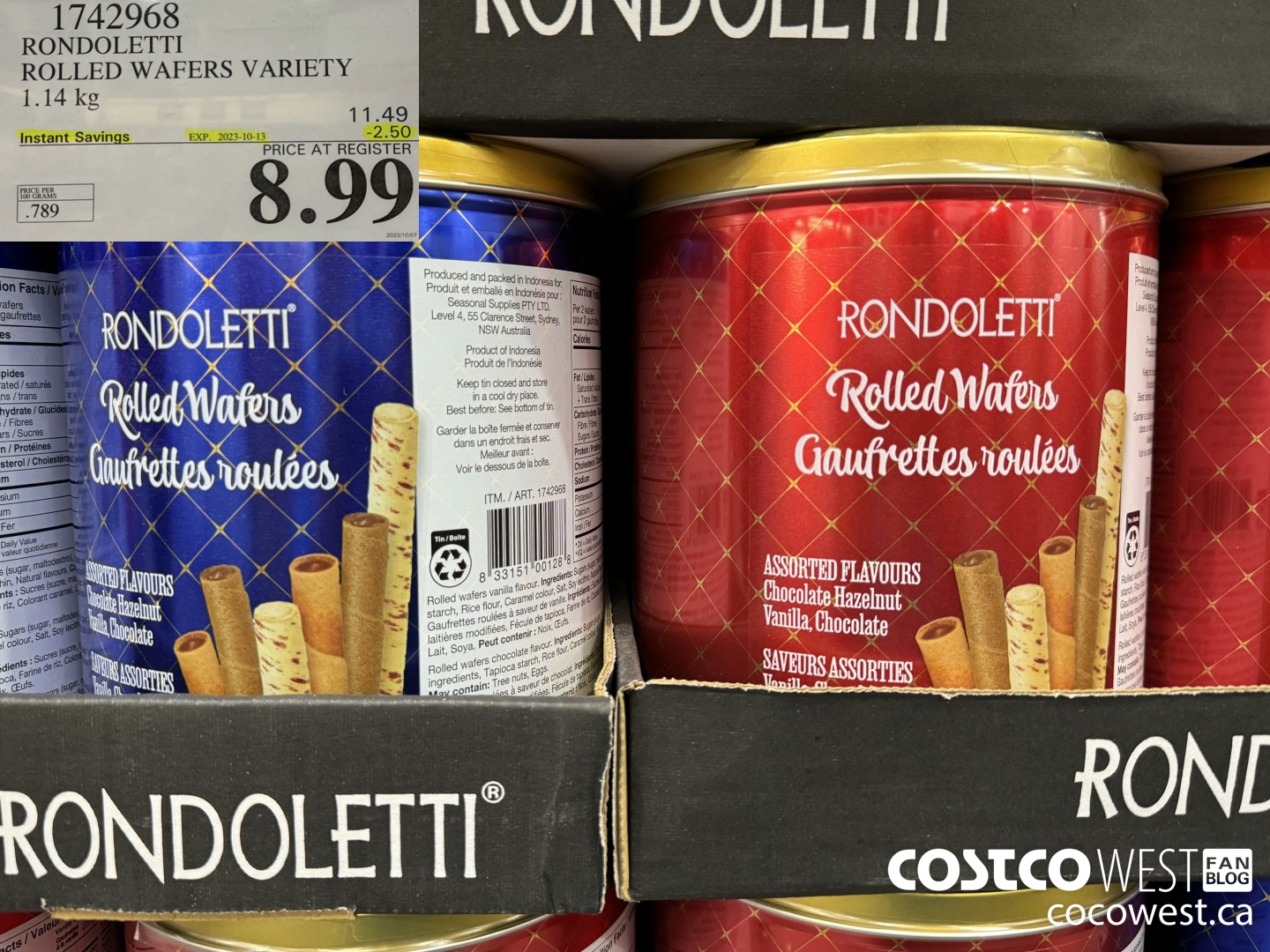 1742968 RONDOLETTI ROLLED WAFERS VARIETY 1.14KG ($2.50 INSTANT SAVINGS EXPIRES ON 2023-10-13) $8.99