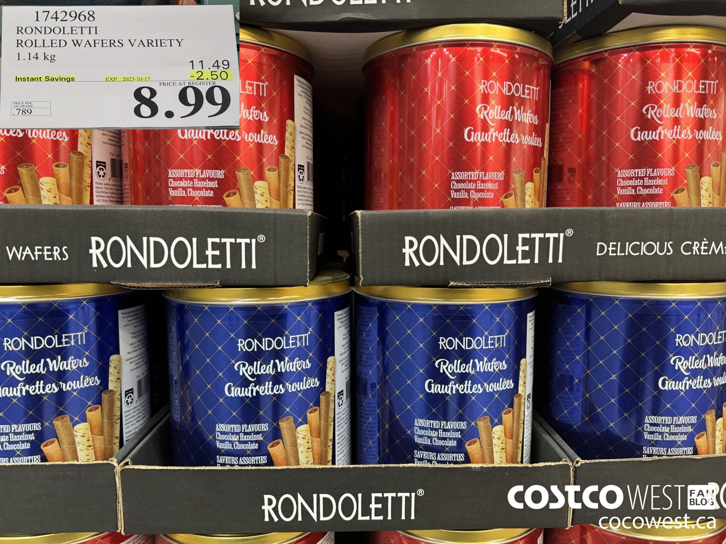 1742968 RONDOLETTI ROLLED WAFERS VARIETY 1.14KG ($2.50 INSTANT SAVINGS EXPIRES ON 2023-10-17) $8.99