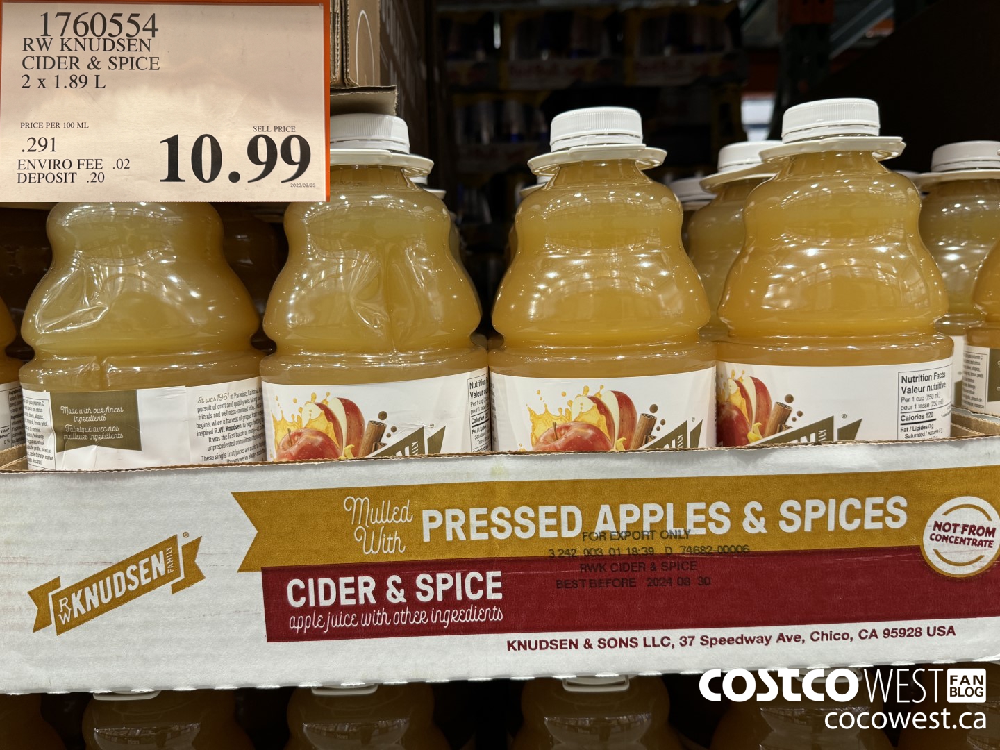 1760554 RW KNUDSEN CIDER & SPICE 2 X 1.89 L $10.99