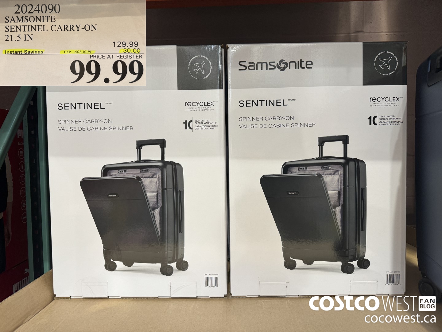 2024090 SAMSONITE SENTINEL CARRY-ON 21.5 IN ($30.00 INSTANT SAVINGS EXPIRES ON 2023-10-29) $99.99